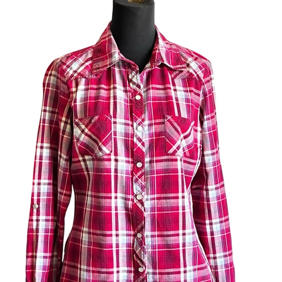 Arizona Jean Company Western Shirt, Red Plaid, Pearl Snaps, Country - Picture 1 of 11